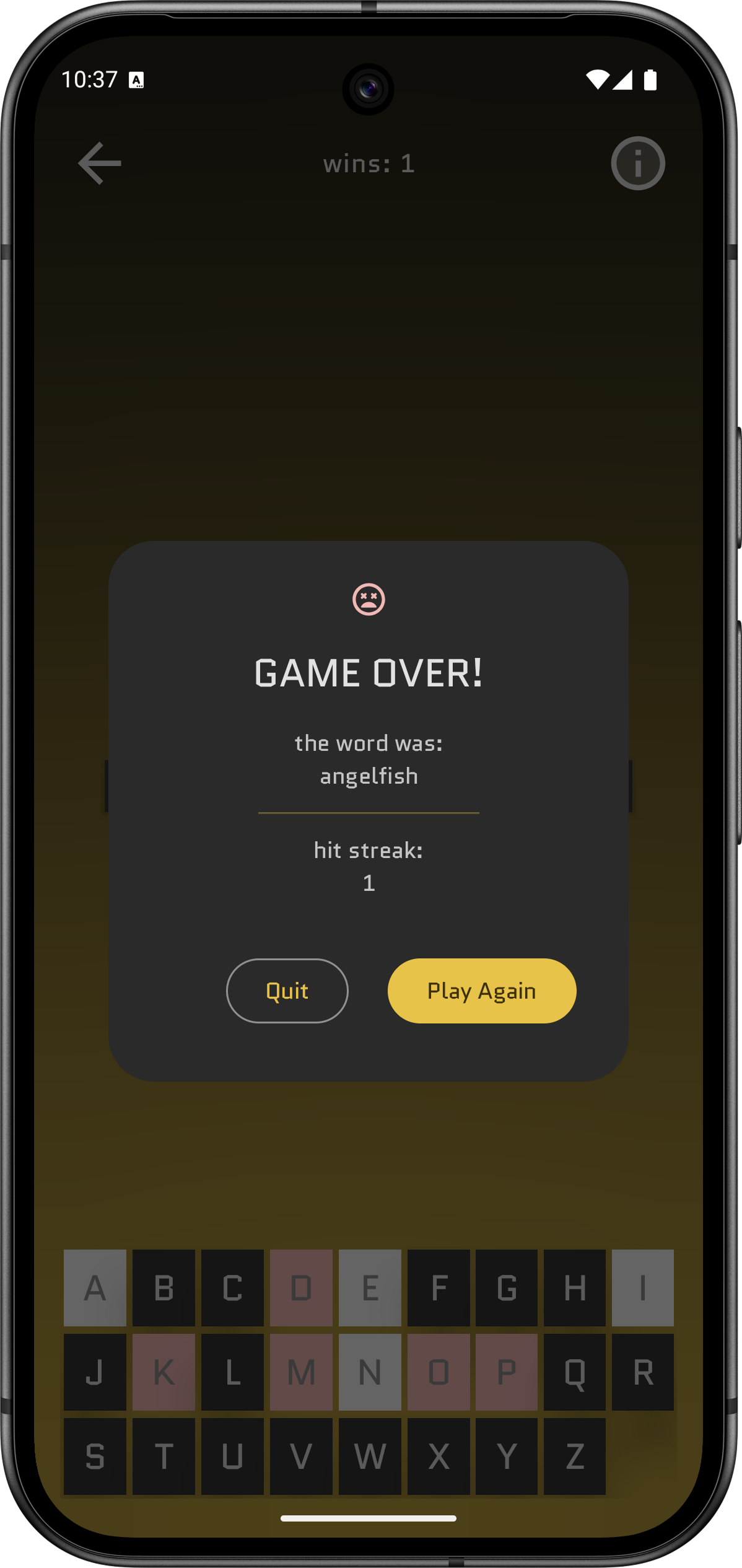 Game Over Screen